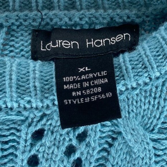 Lauren Hansen Size XL Nordstrom Blue Cable Knit Button Back Pullover Sweater - Picture 4 of 4